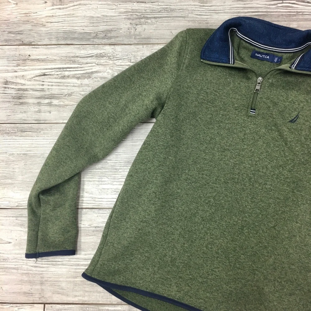 Nautica Men's Green Sweater pullover quarter zip small preppy nautical winter